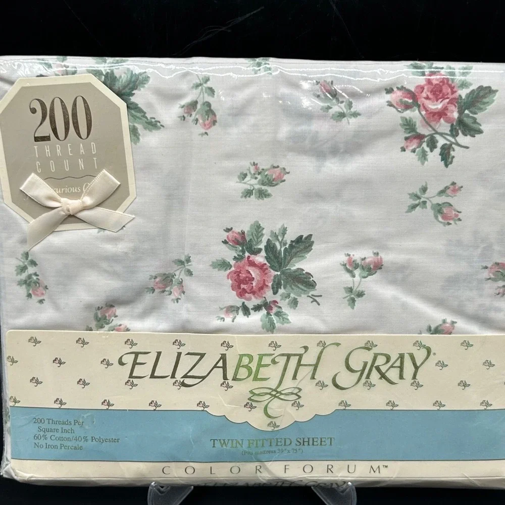 Vintage Elizabeth Gray Victoria Twin Fitted Sheet English Rose New Pink Rose